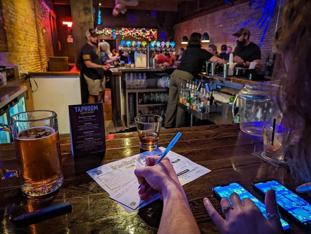Night view of Blackhorse pub during trivia nights.